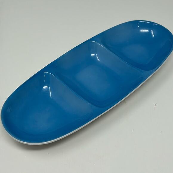 Vintage Legardo Tackett for Schmid  Blue 3 Section Divided Porcelain Relish Dish - Picture 1 of 13